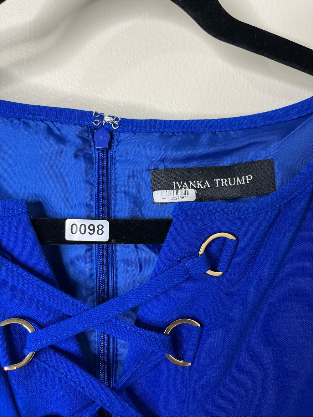 Ivanka Trump Electric Blue Lace-Up Dress with Gold Rings
